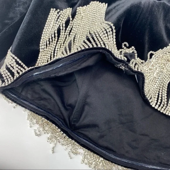 SOLD LPA Audra Dress Velvet Diamond Fringe womens XL black silver gemstone - Picture 10 of 16